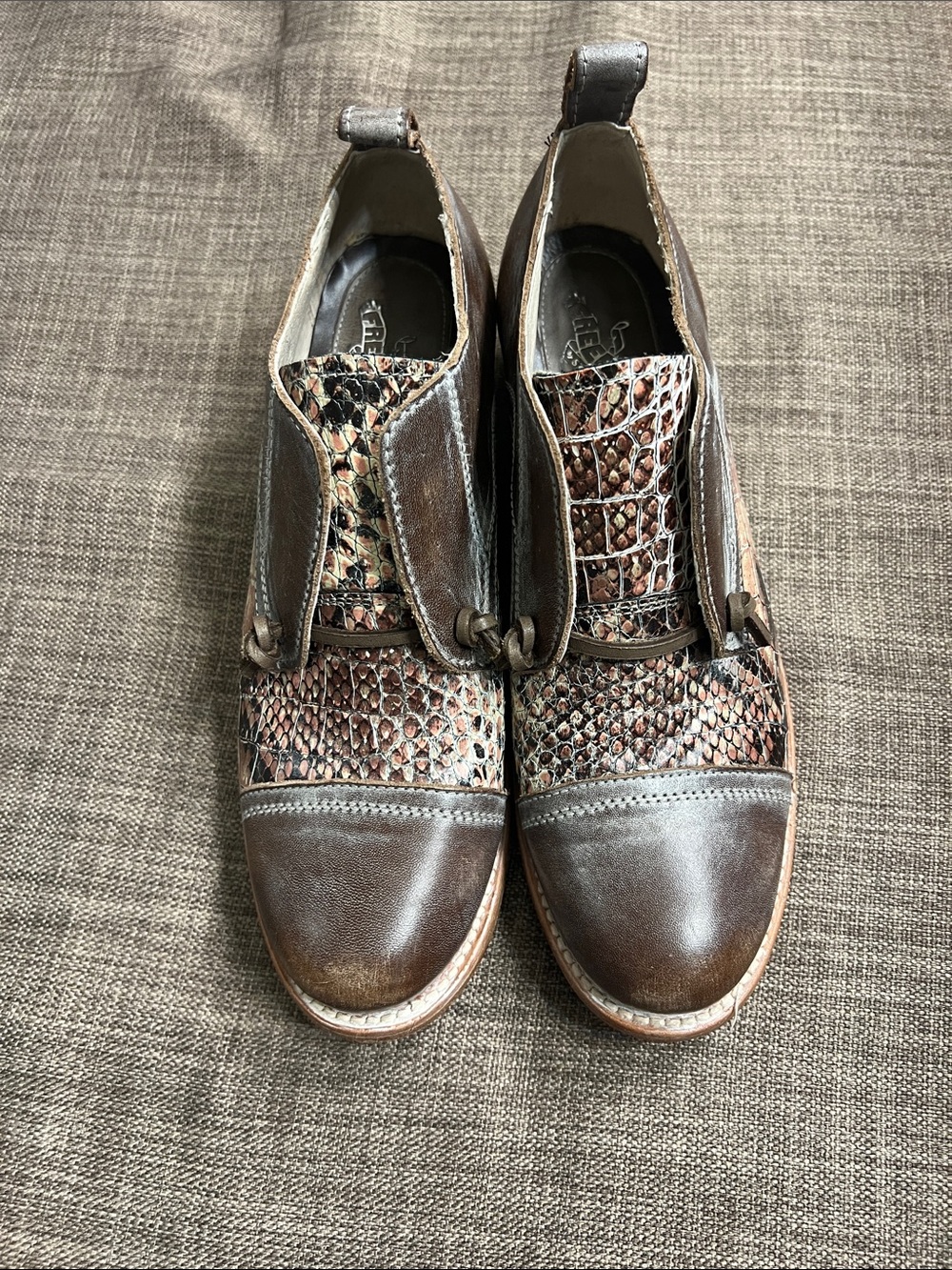 Freebird by Steven Brown Leather & Snake-Print Slip-Ons
